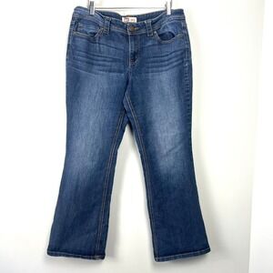 LEI Sophia Hipster Flare Jeans Blue Denim Size 13 Short Embellished Pockets